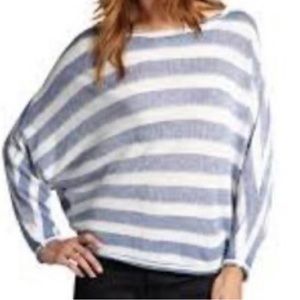 BCBG MAXAZRIA Ladies Navy | White Blousy Striped Dolman Sleeve Top Size S EUC